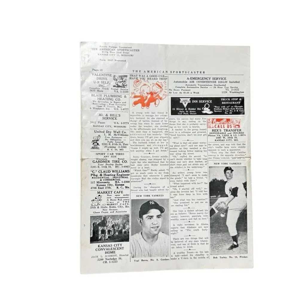 RARE 1959 THE AMERICAN SPORTS CASTER BASEBALL PROGRAM #16 - New York Yankees